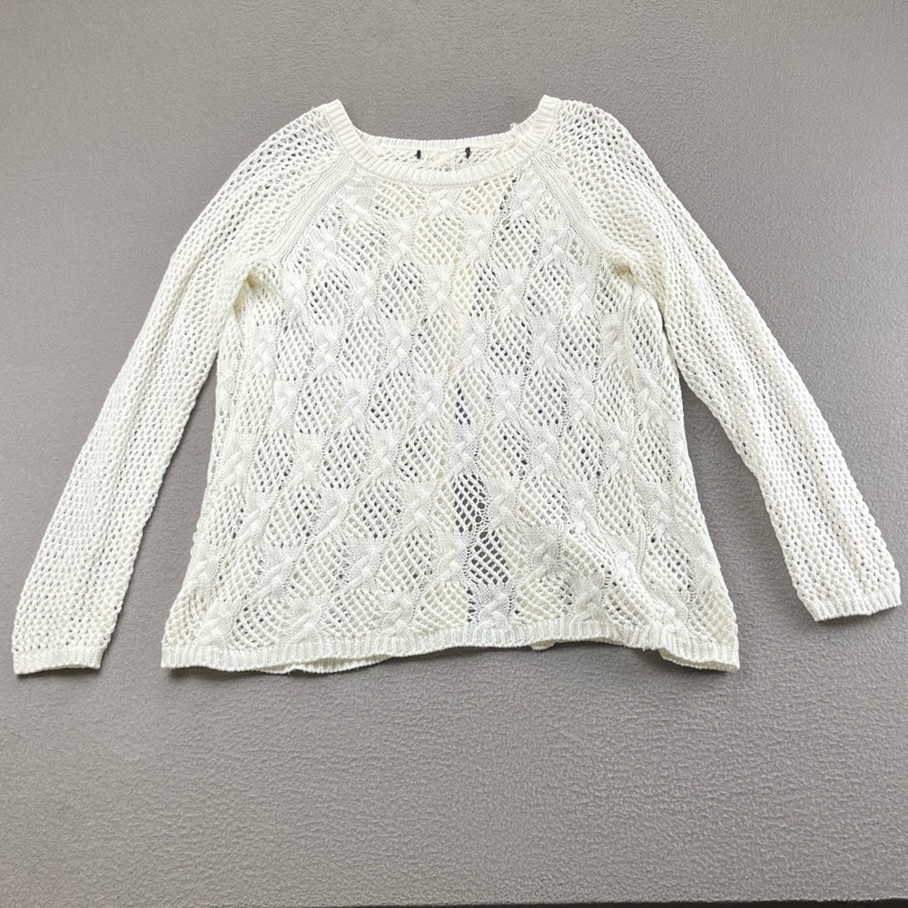 Cream Cable Knit Open Knit Sweater Boho Cottagecore Lightweight Large Cruise
